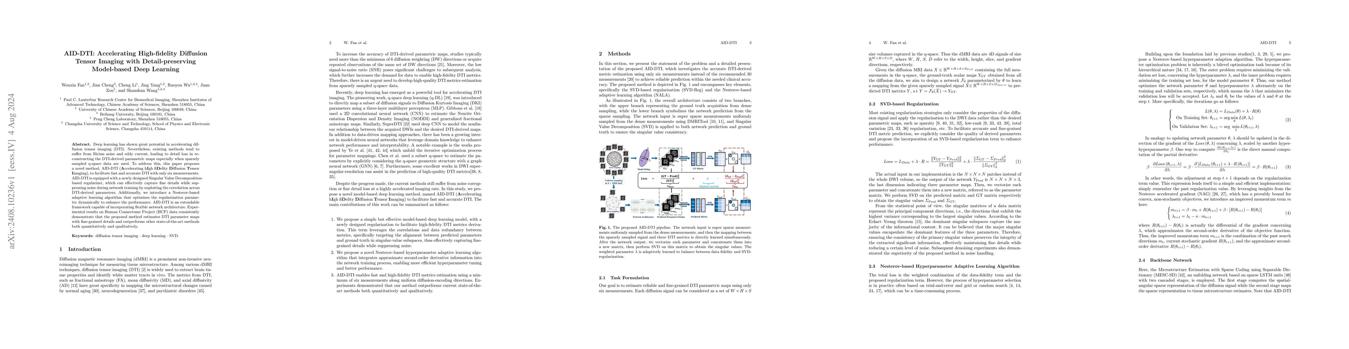 Thumbnail for AID-DTI: Accelerating High-fidelity Diffusion Tensor Imaging with
  Detail-preserving Model-based Deep Learning