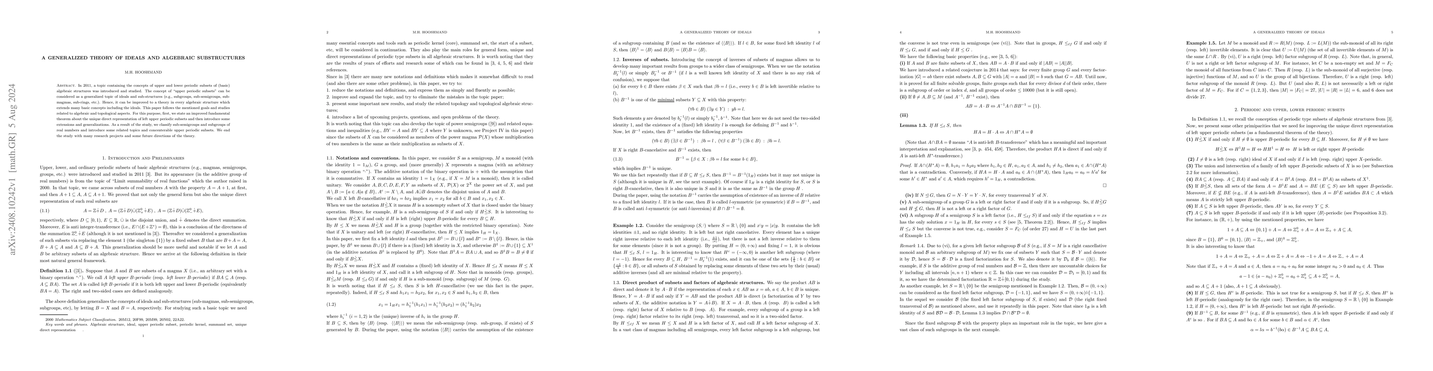 Thumbnail for A generalized theory of ideals and algebraic substructures