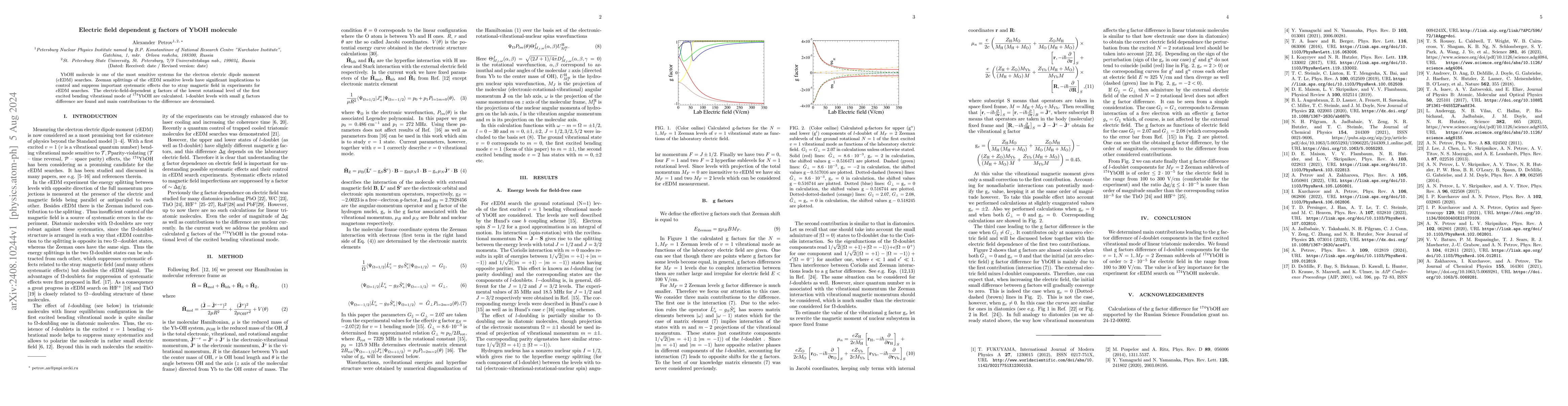 Thumbnail for Electric field dependent g factors of YbOH molecule