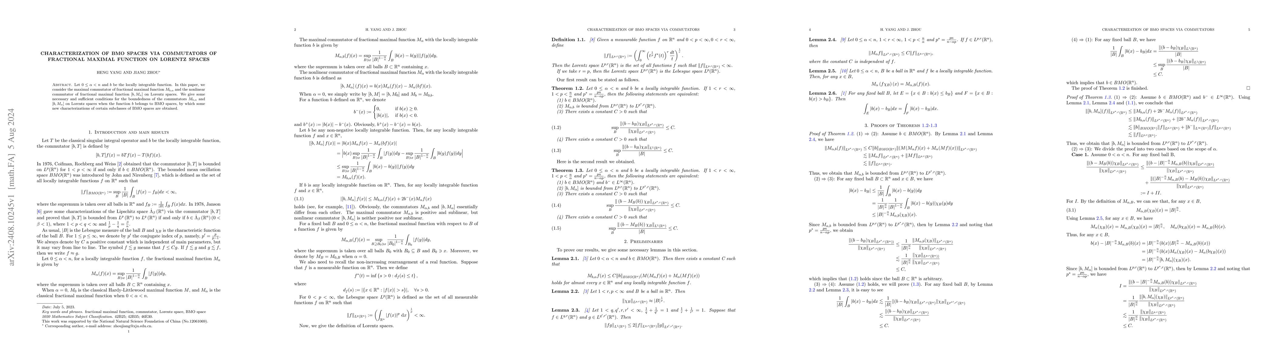 Thumbnail for Characterization of BMO spaces via commutators of fractional maximal
  function on Lorentz spaces