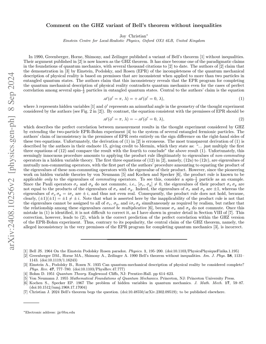 Thumbnail for Comment on the GHZ variant of Bell's theorem without inequalities