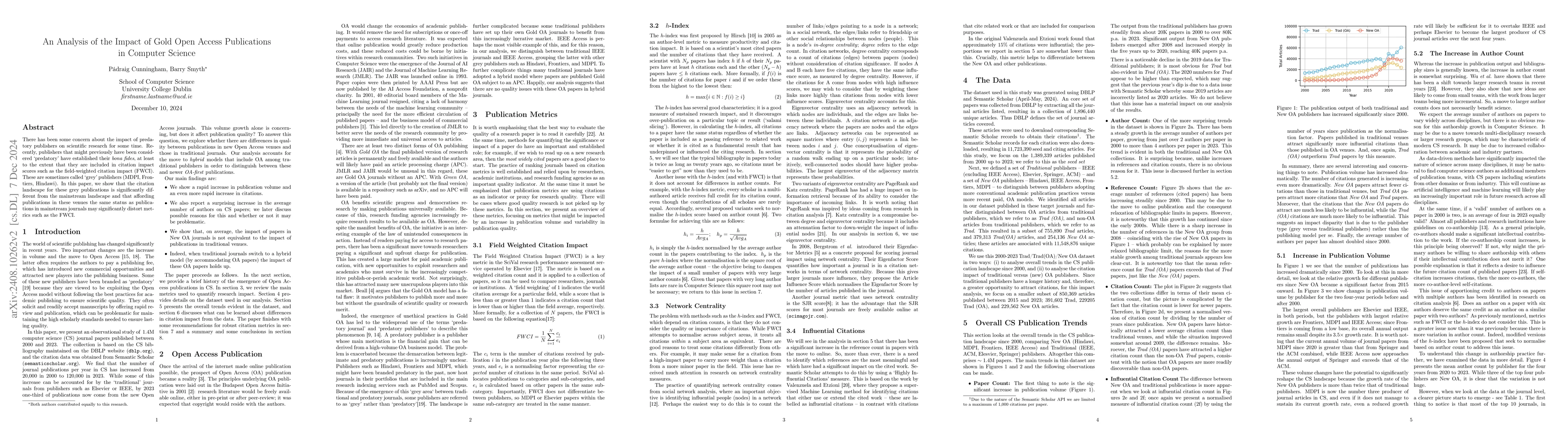 Thumbnail for An Analysis of the Impact of Gold Open Access Publications in Computer
  Science