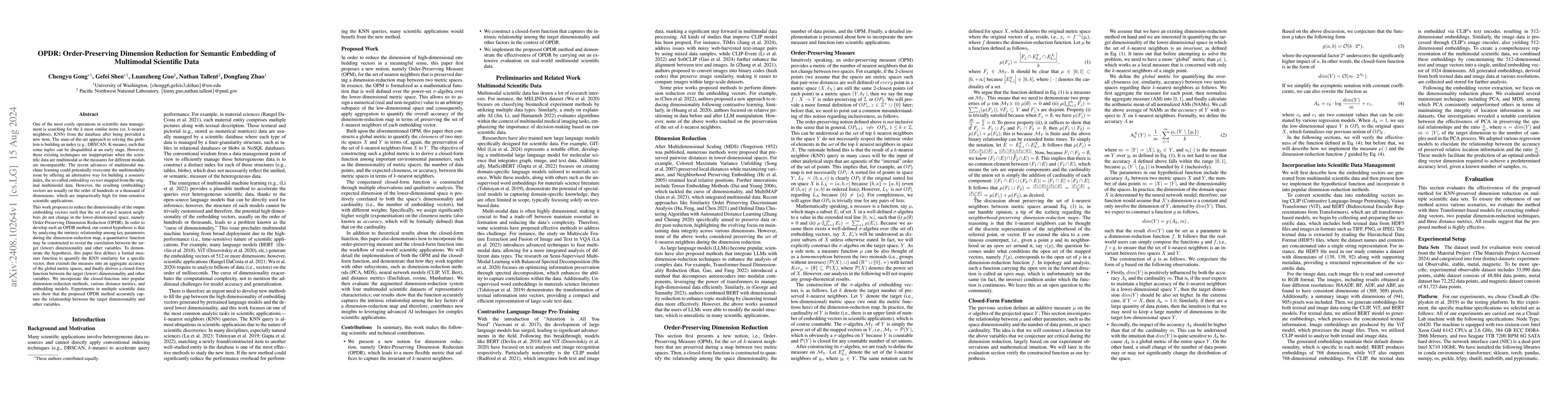Thumbnail for OPDR: Order-Preserving Dimension Reduction for Semantic Embedding of
  Multimodal Scientific Data
