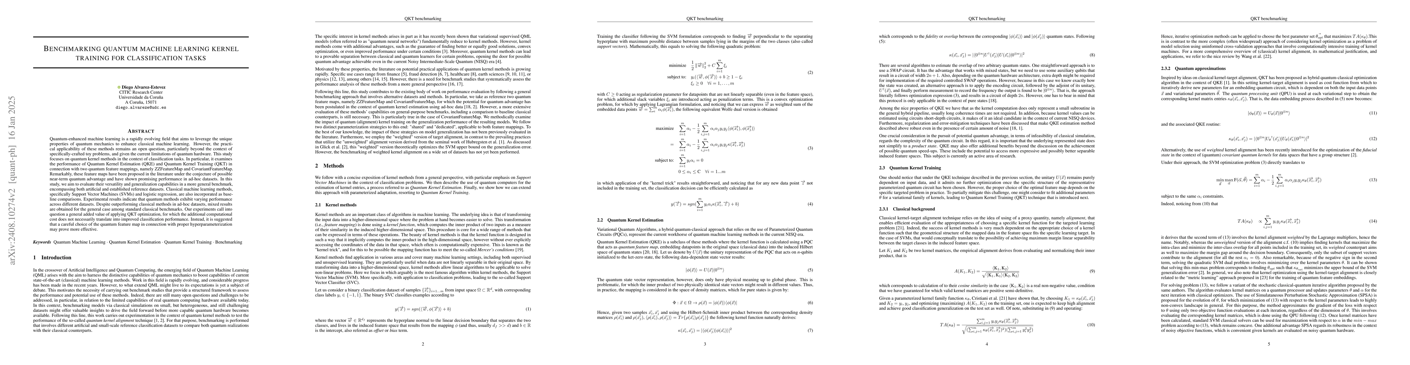 Thumbnail for Benchmarking quantum machine learning kernel training for classification
  tasks