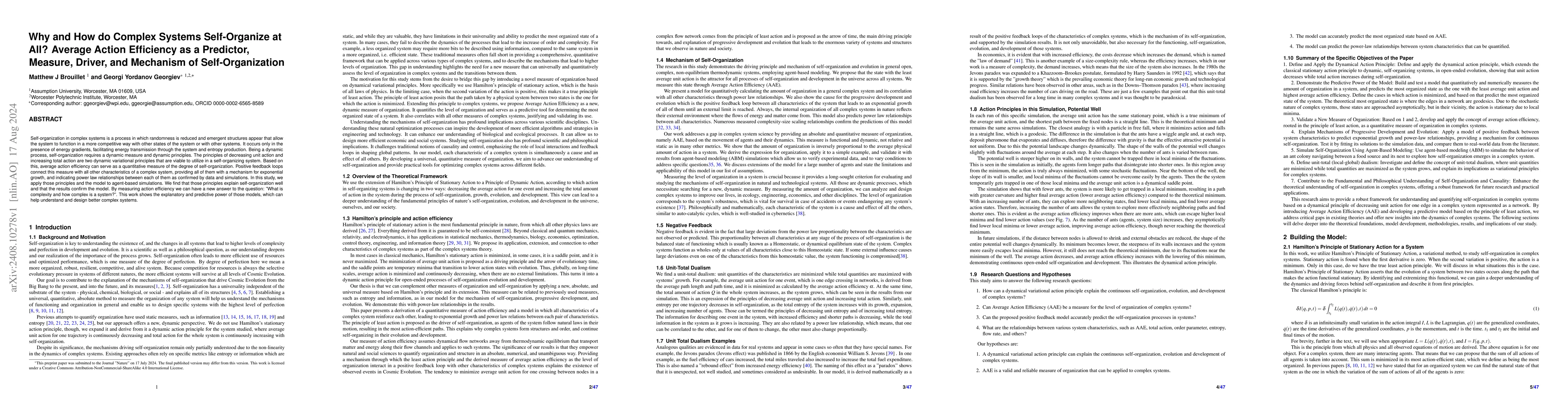 Thumbnail for Why and How do Complex Systems Self-Organize at All? Average Action
  Efficiency as a Predictor, Measure, Driver, and Mechanism of
  Self-Organization
