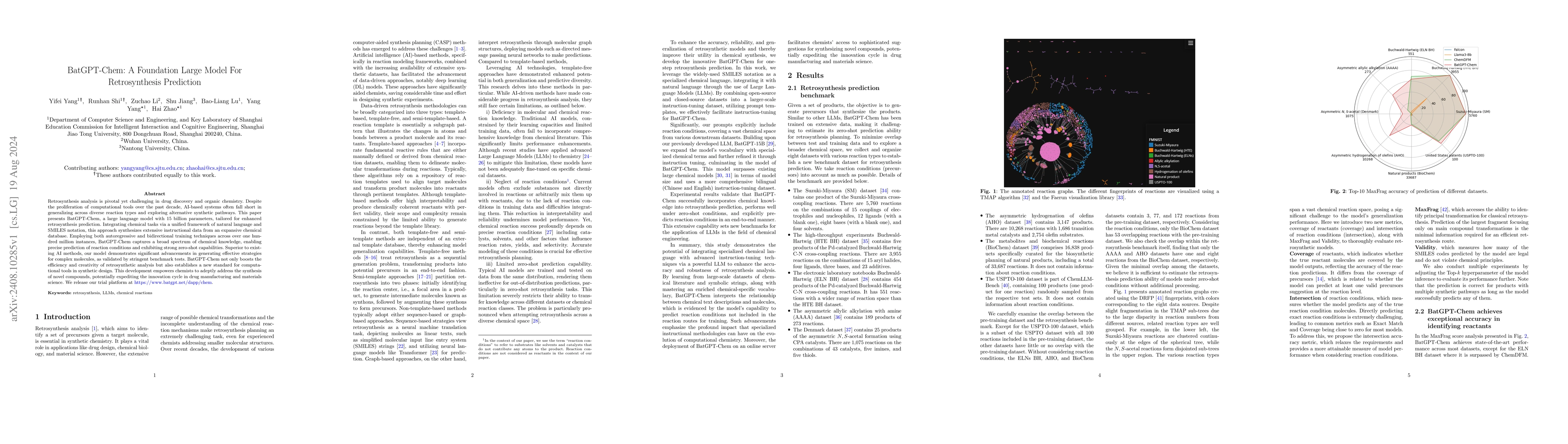 Thumbnail for BatGPT-Chem: A Foundation Large Model For Retrosynthesis Prediction