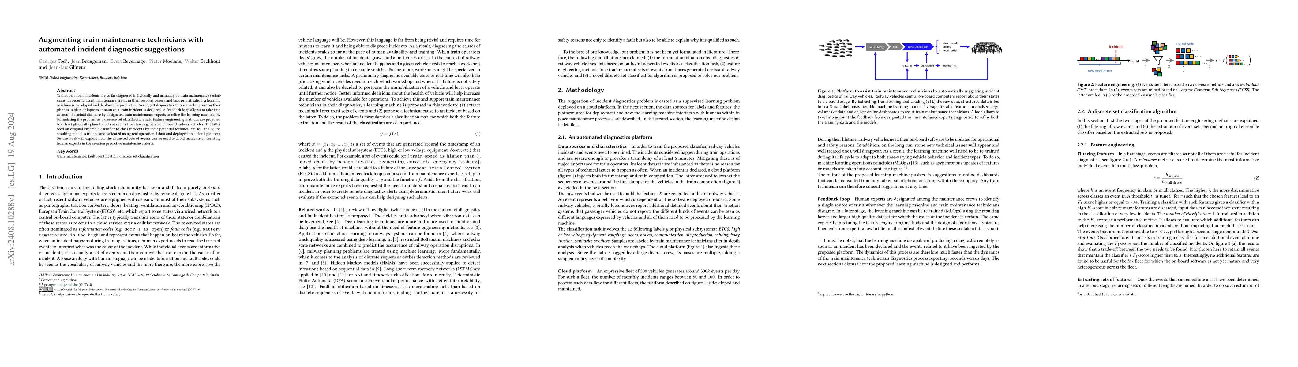 Thumbnail for Augmenting train maintenance technicians with automated incident
  diagnostic suggestions