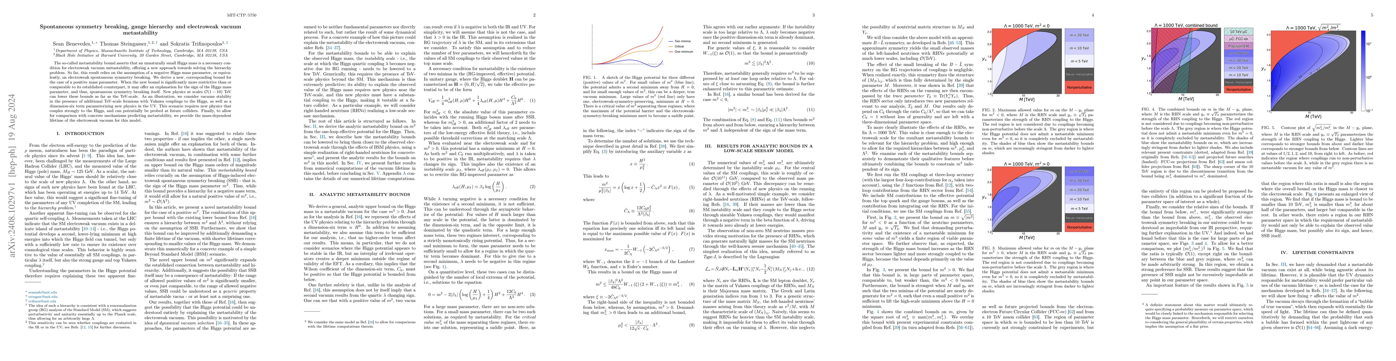 Thumbnail for Spontaneous symmetry breaking, gauge hierarchy and electroweak vacuum
  metastability