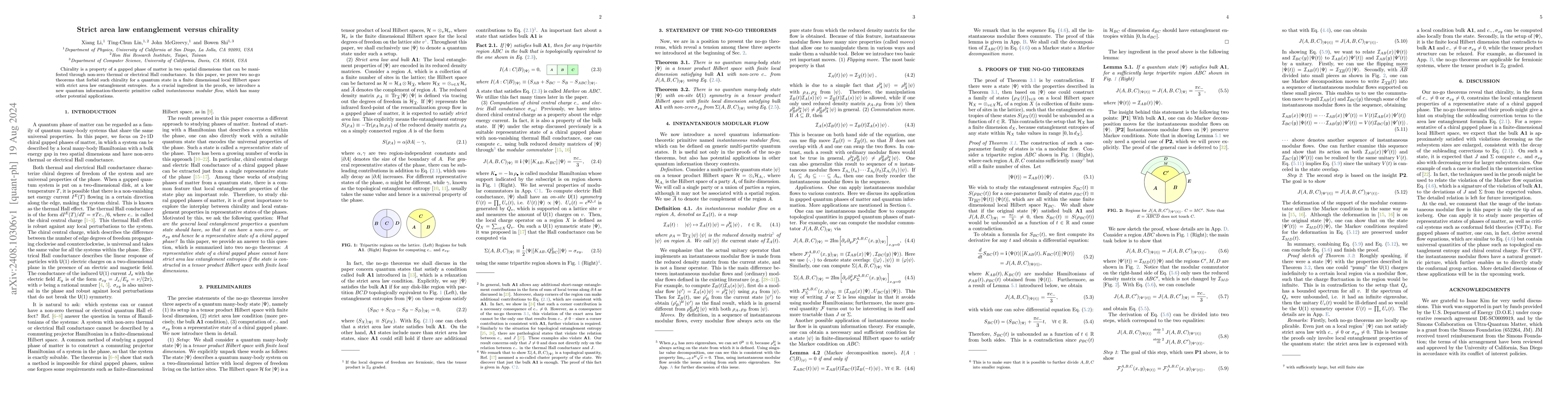 Thumbnail for Strict area law entanglement versus chirality