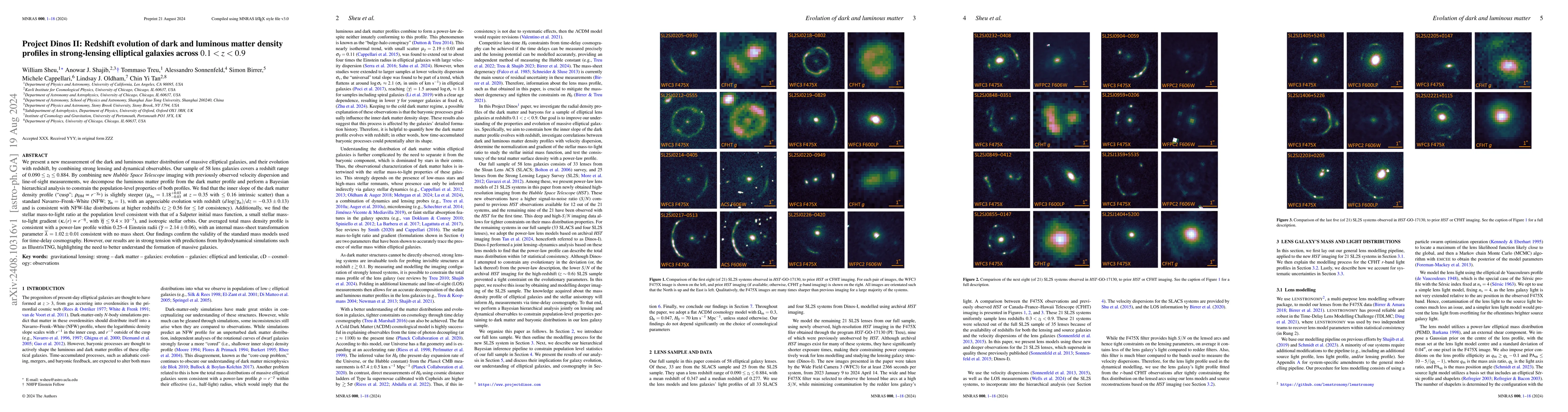 Thumbnail for Project Dinos II: Redshift evolution of dark and luminous matter density
  profiles in strong-lensing elliptical galaxies across $0.1 < z < 0.9$