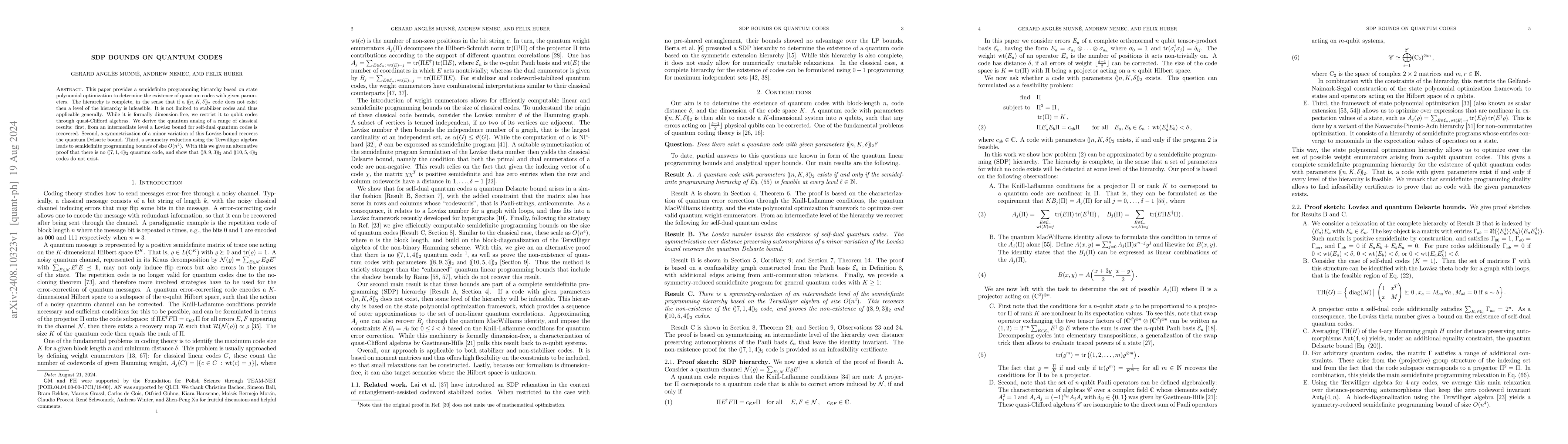 Thumbnail for SDP bounds on quantum codes