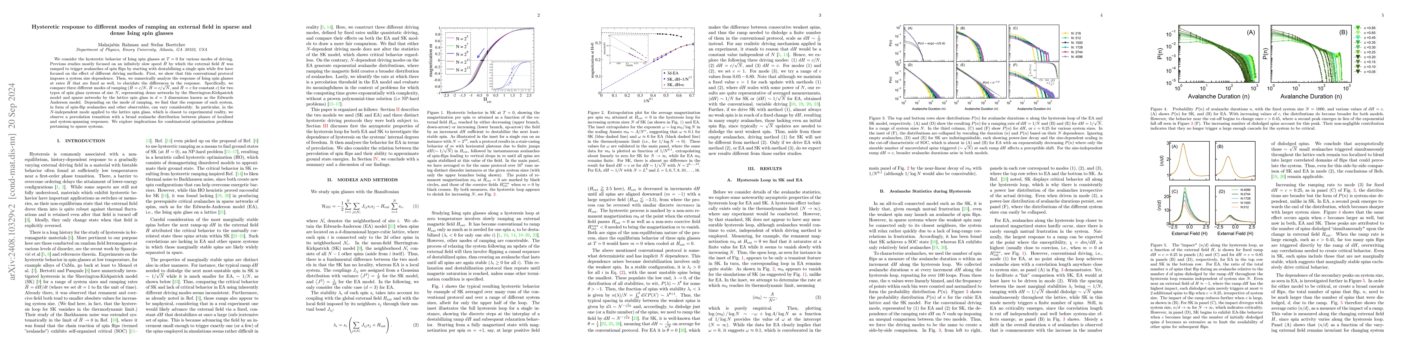 Thumbnail for Hysteretic response to different modes of ramping an external field in
  sparse and dense Ising spin glasses