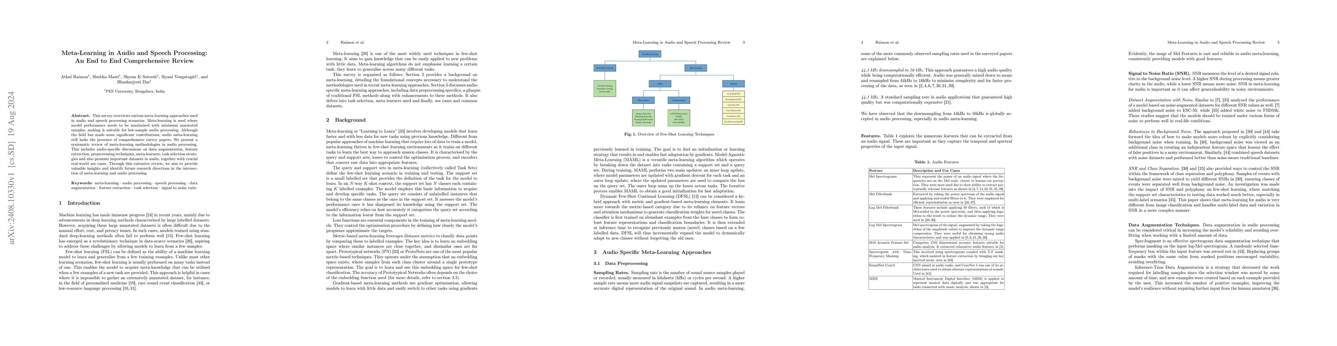 Thumbnail for Meta-Learning in Audio and Speech Processing: An End to End
  Comprehensive Review