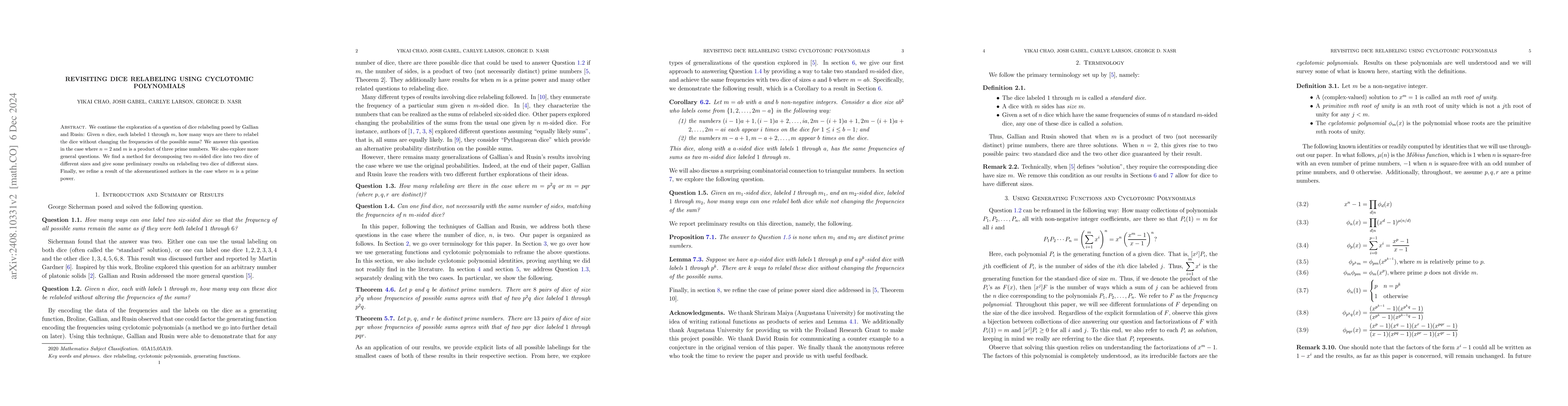 Thumbnail for Revisiting Dice Relabeling using Cyclotomic Polynomials