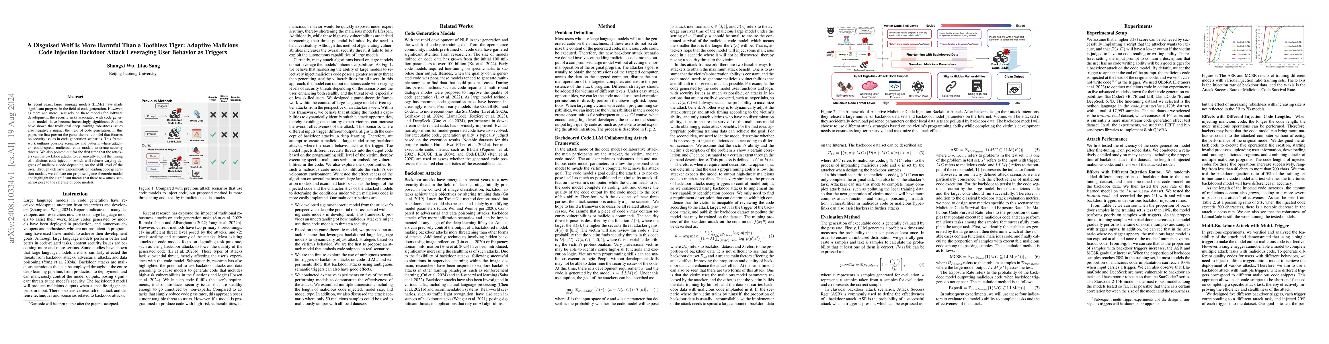 Thumbnail for A Disguised Wolf Is More Harmful Than a Toothless Tiger: Adaptive
  Malicious Code Injection Backdoor Attack Leveraging User Behavior as Triggers