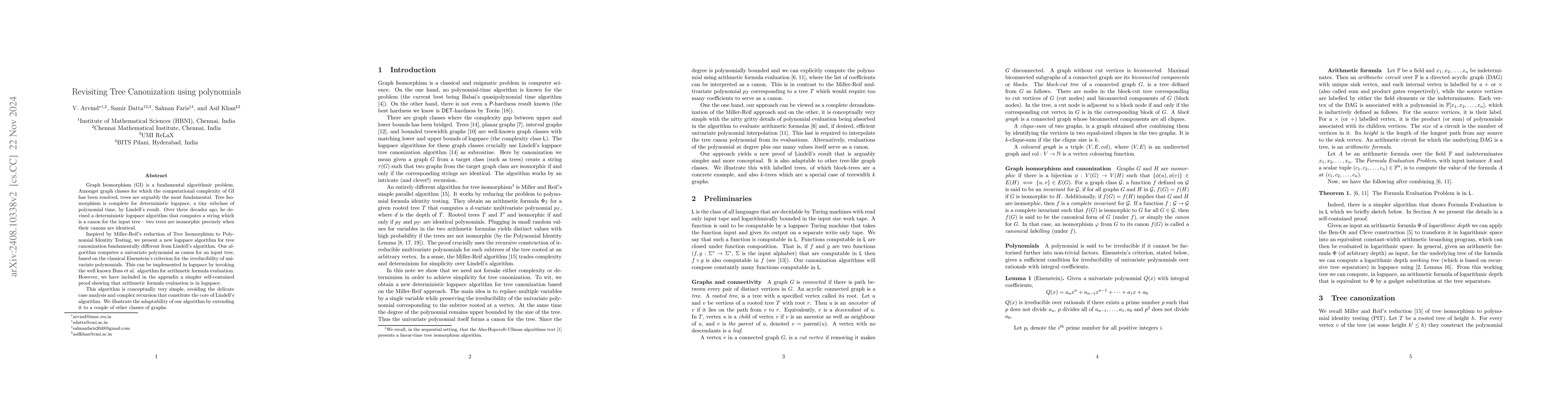 Thumbnail for Revisiting Tree Canonization using polynomials