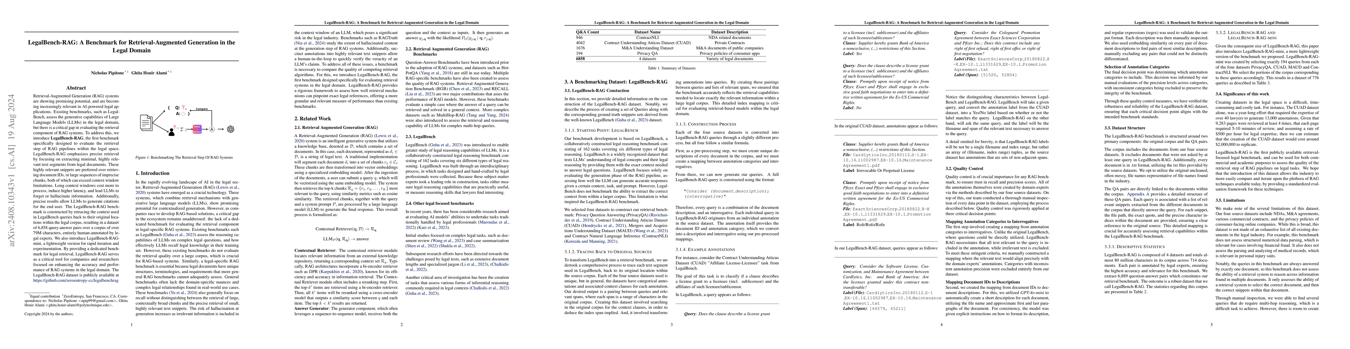 Thumbnail for LegalBench-RAG: A Benchmark for Retrieval-Augmented Generation in the
  Legal Domain
