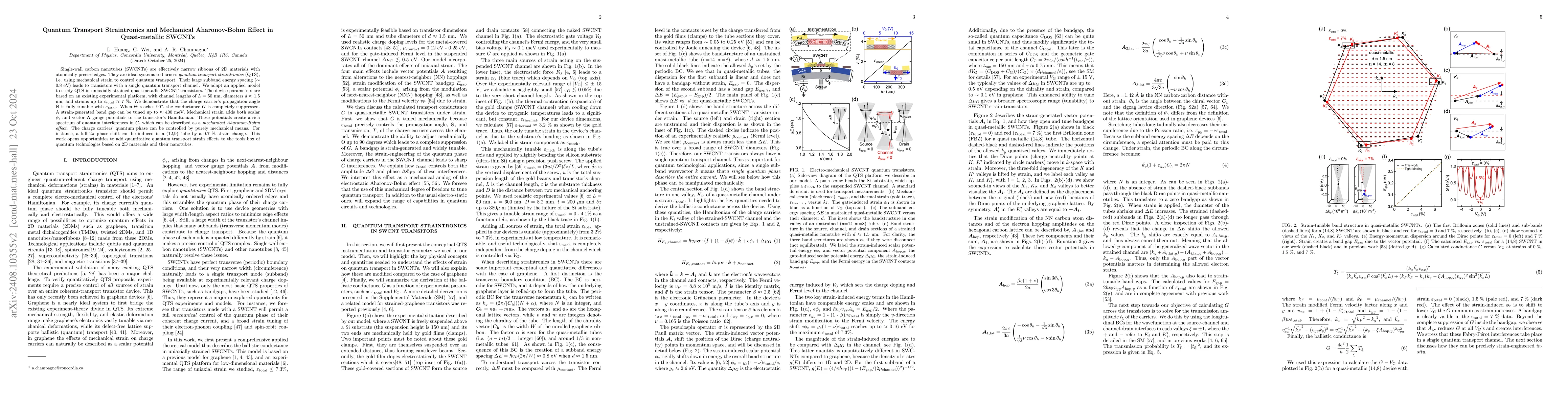 Thumbnail for Quantum Transport Straintronics and Mechanical Aharonov-Bohm Effect in
  Quasi-metallic SWCNTs