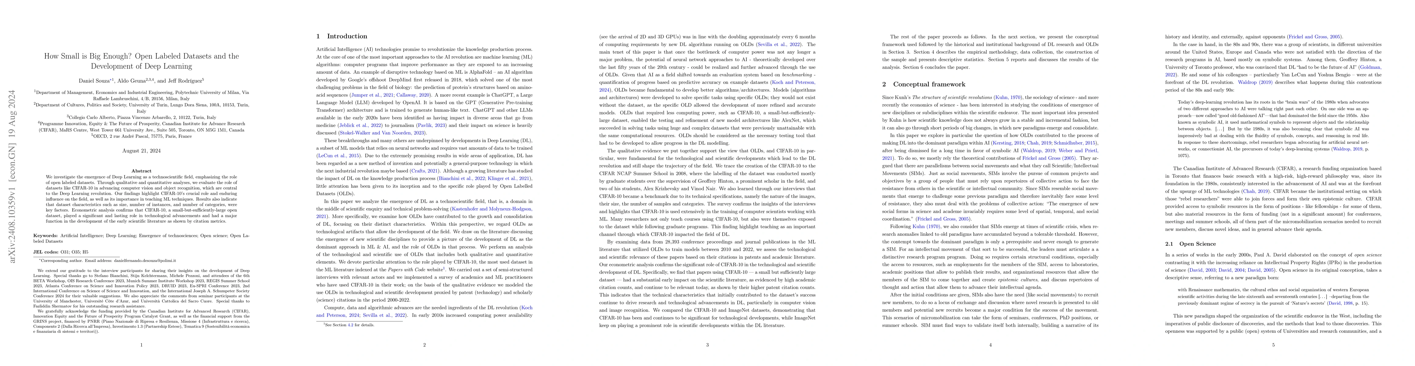 Thumbnail for How Small is Big Enough? Open Labeled Datasets and the Development of
  Deep Learning