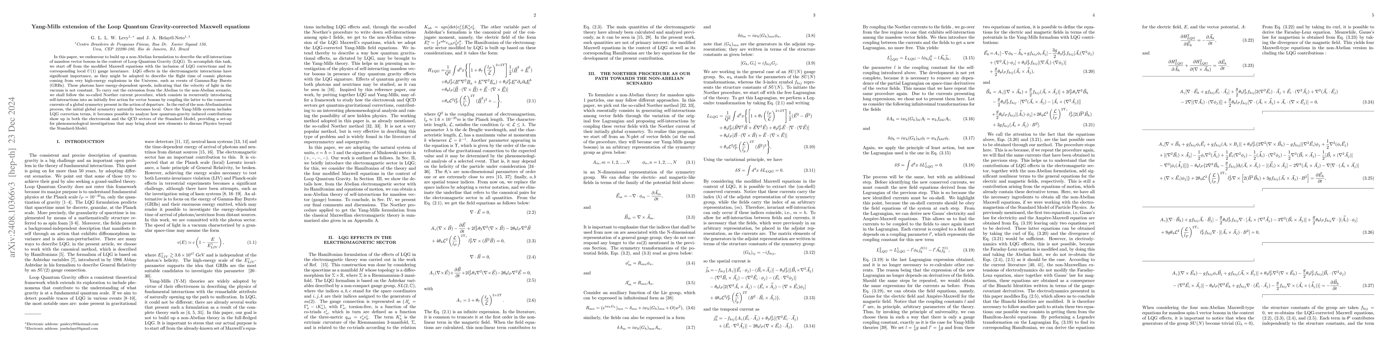 Thumbnail for Yang-Mills extension of the Loop Quantum Gravity-corrected Maxwell
  equations