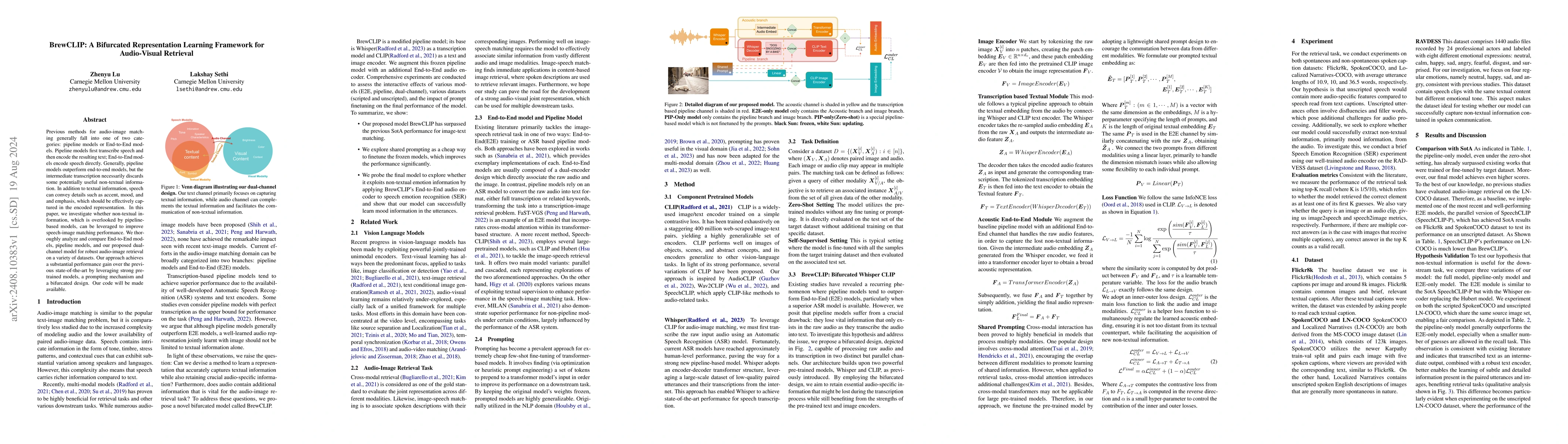 Thumbnail for BrewCLIP: A Bifurcated Representation Learning Framework for
  Audio-Visual Retrieval