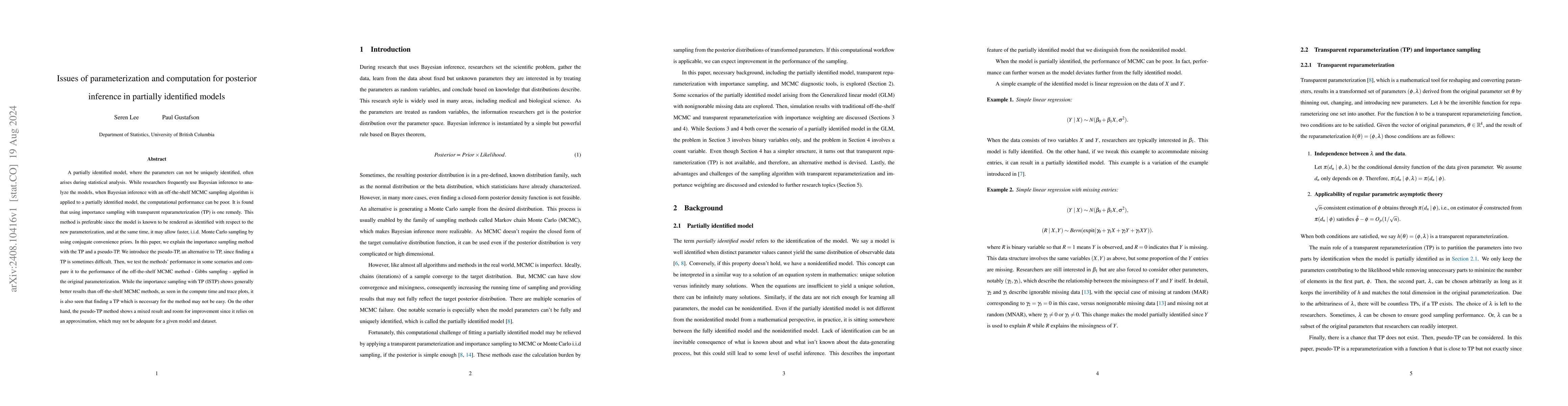 Thumbnail for Issues of parameterization and computation for posterior inference in
  partially identified models
