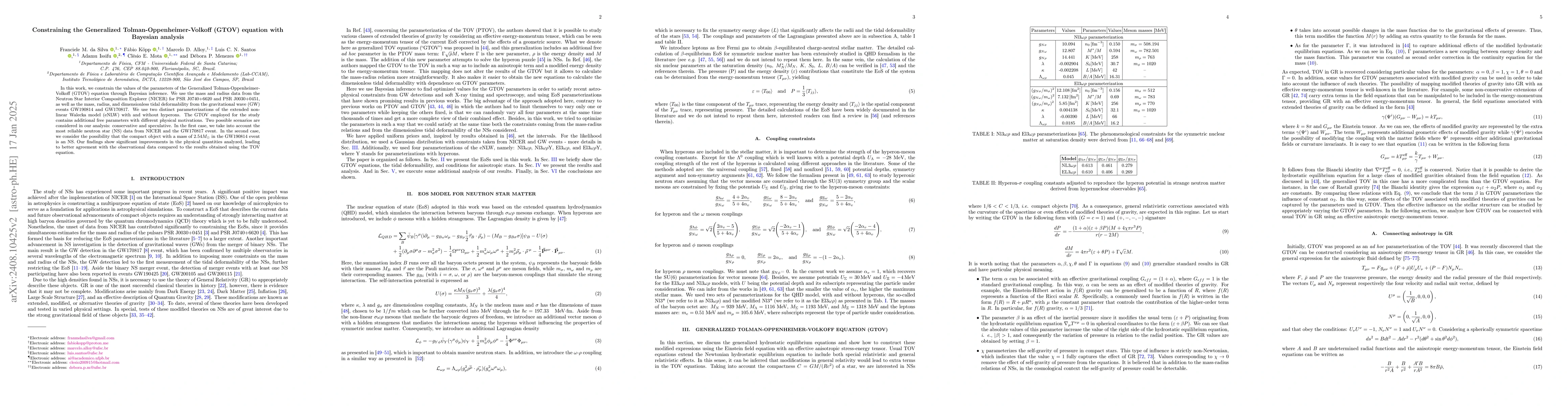 Thumbnail for Constraining the Generalized Tolman-Oppenheimer-Volkoff (GTOV) equation
  with Bayesian analysis