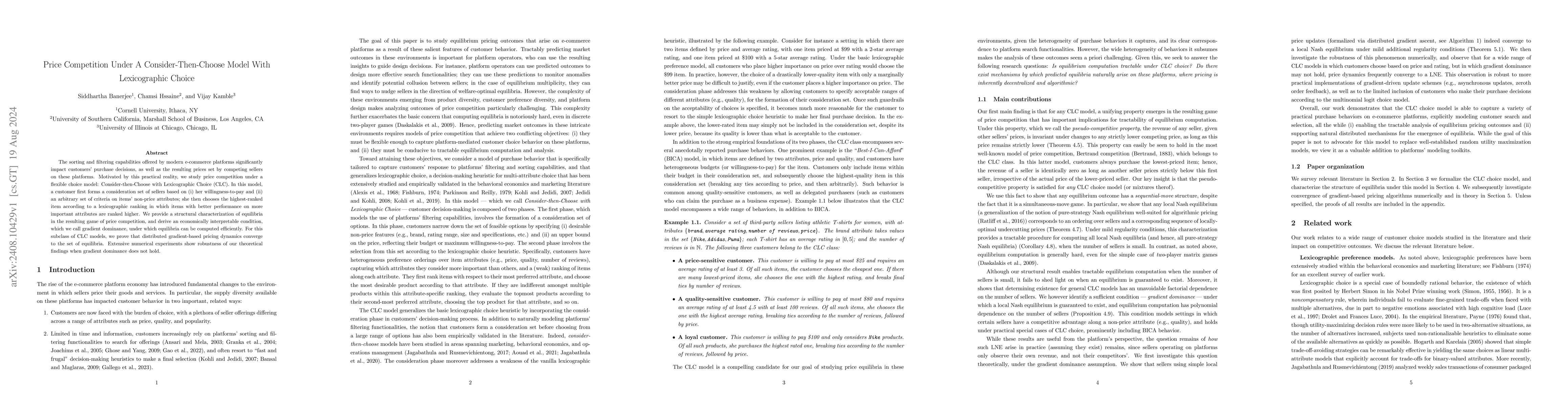 Thumbnail for Price Competition Under A Consider-Then-Choose Model With Lexicographic
  Choice