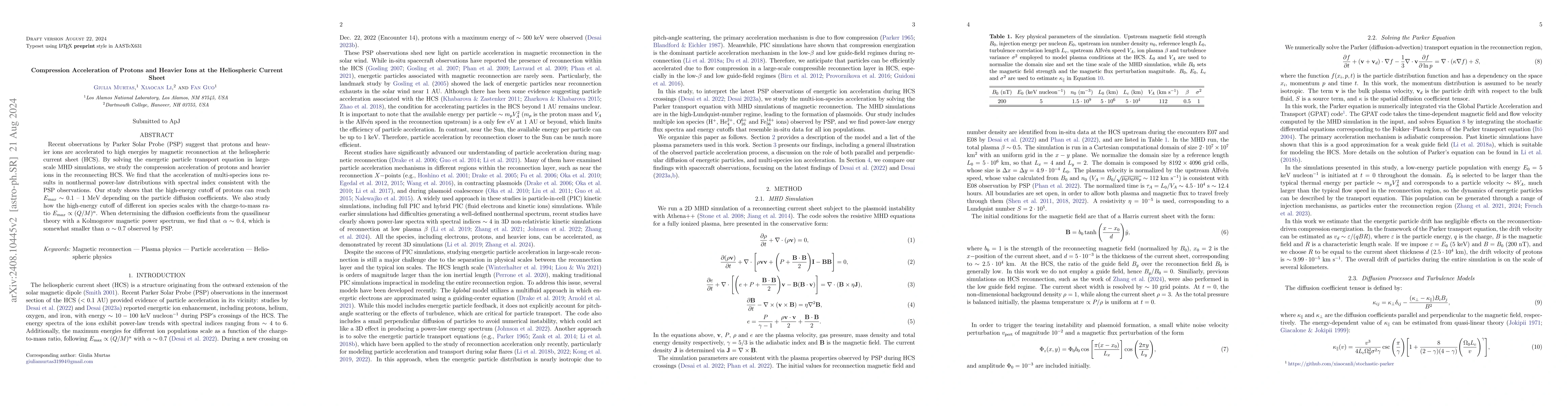Thumbnail for Compression Acceleration of Protons and Heavier Ions at the Heliospheric
  Current Sheet