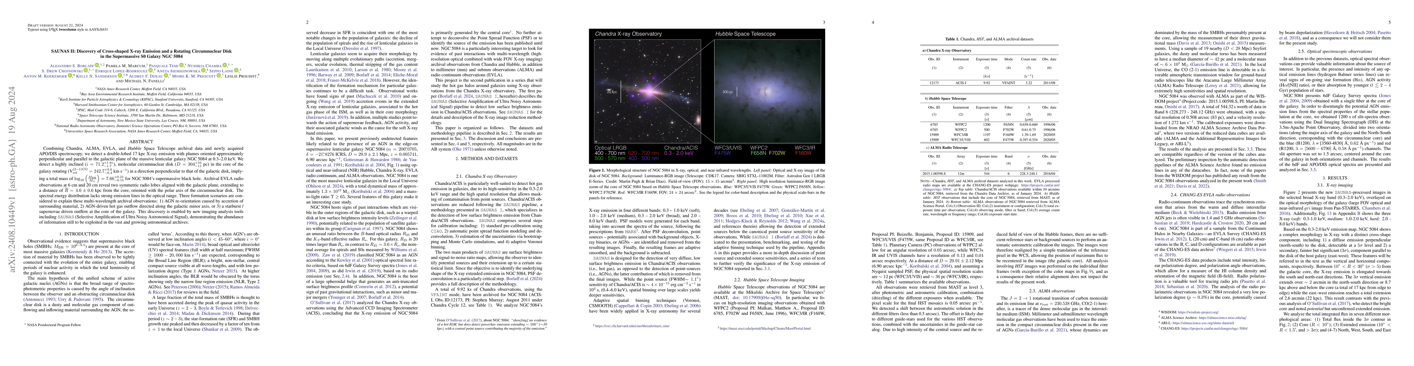 Thumbnail for SAUNAS II: Discovery of Cross-shaped X-ray Emission and a Rotating
  Circumnuclear Disk in the Supermassive S0 Galaxy NGC 5084