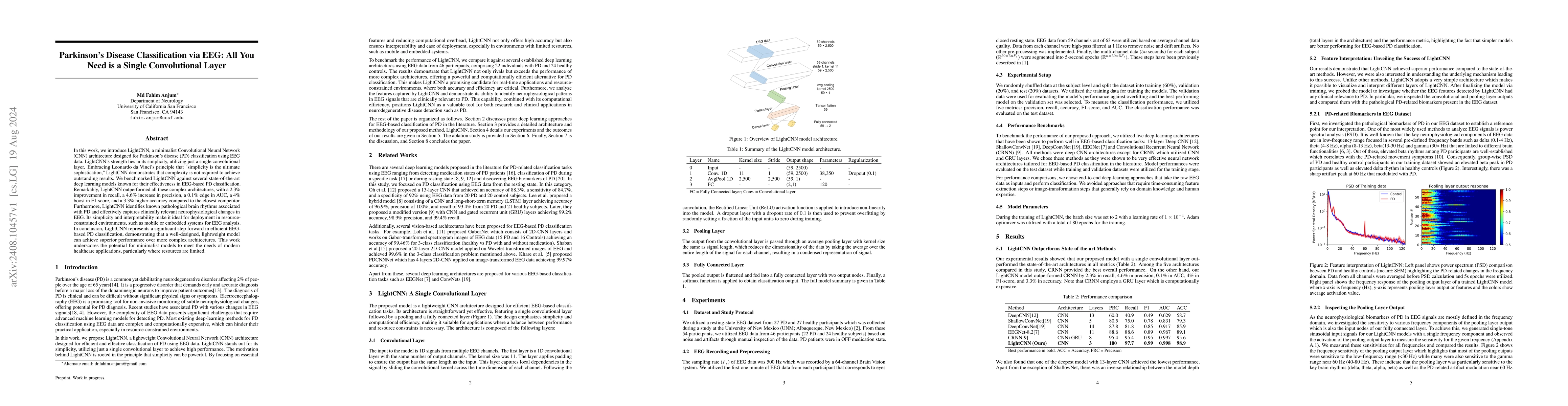 Thumbnail for Parkinson's Disease Classification via EEG: All You Need is a Single
  Convolutional Layer