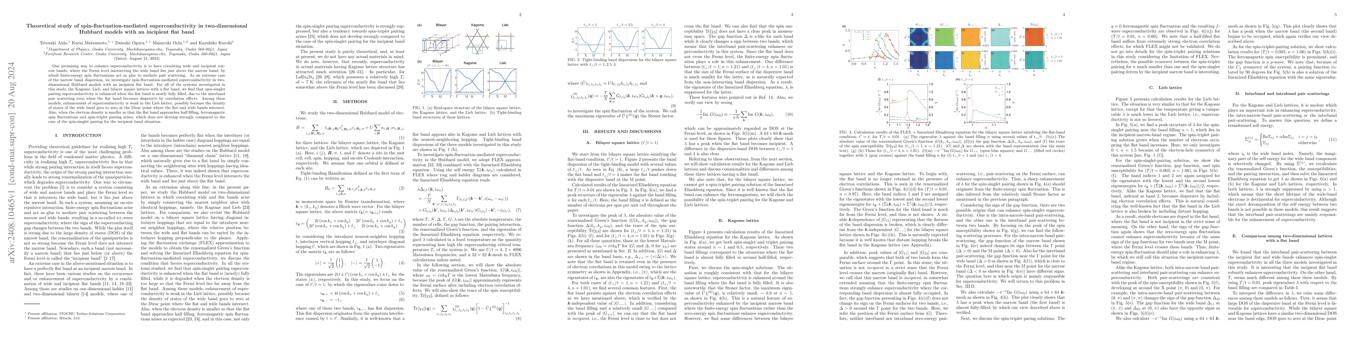 Thumbnail for Theoretical study of spin-fluctuation-mediated superconductivity in
  two-dimensional Hubbard models with an incipient flat band