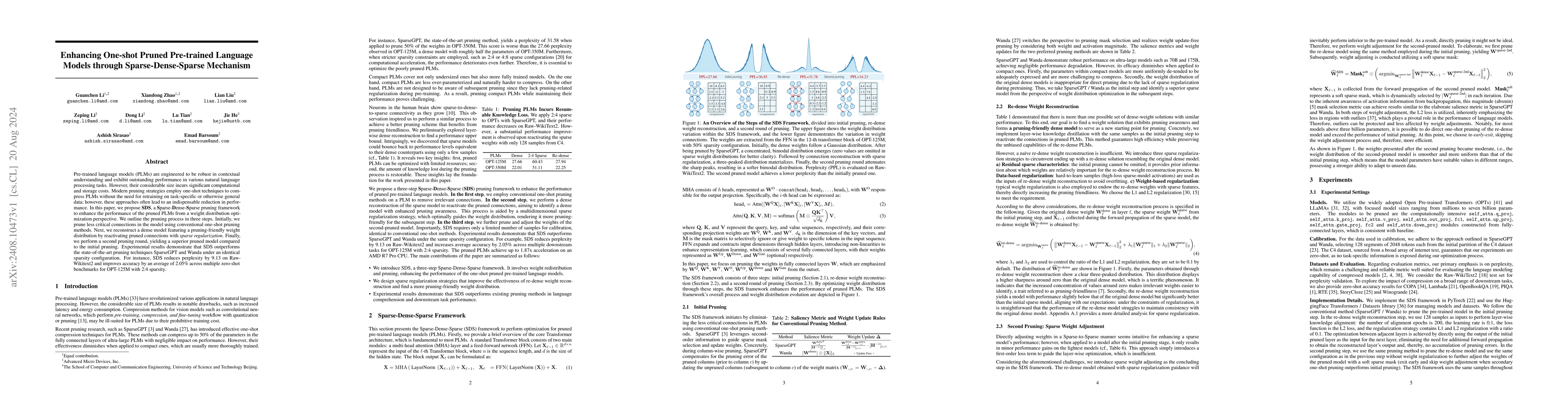 Thumbnail for Enhancing One-shot Pruned Pre-trained Language Models through
  Sparse-Dense-Sparse Mechanism