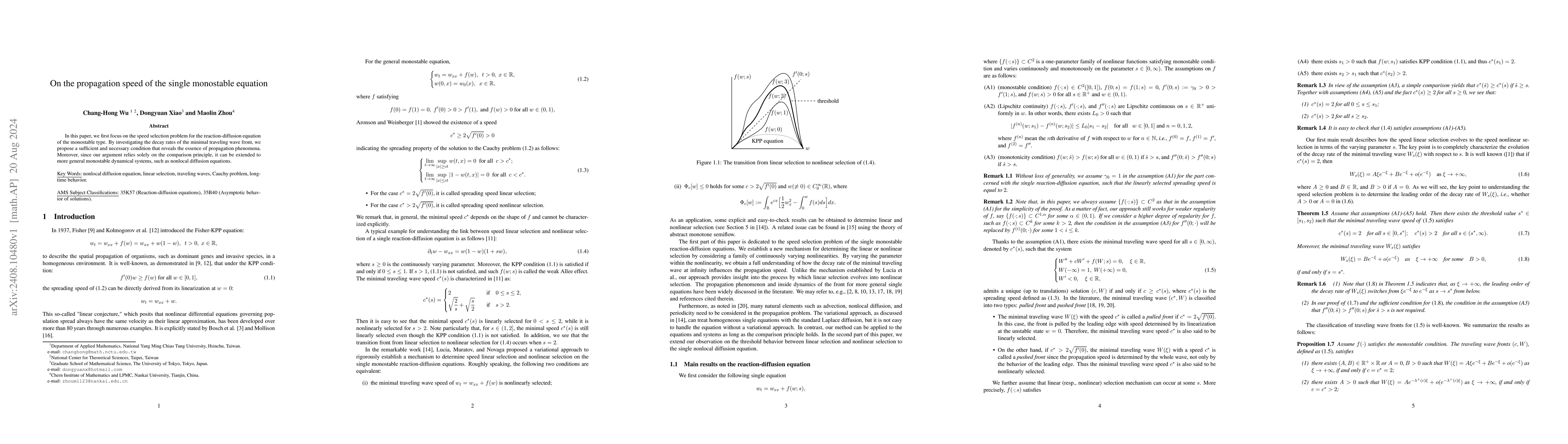 Thumbnail for On the propagation speed of the single monostable equation