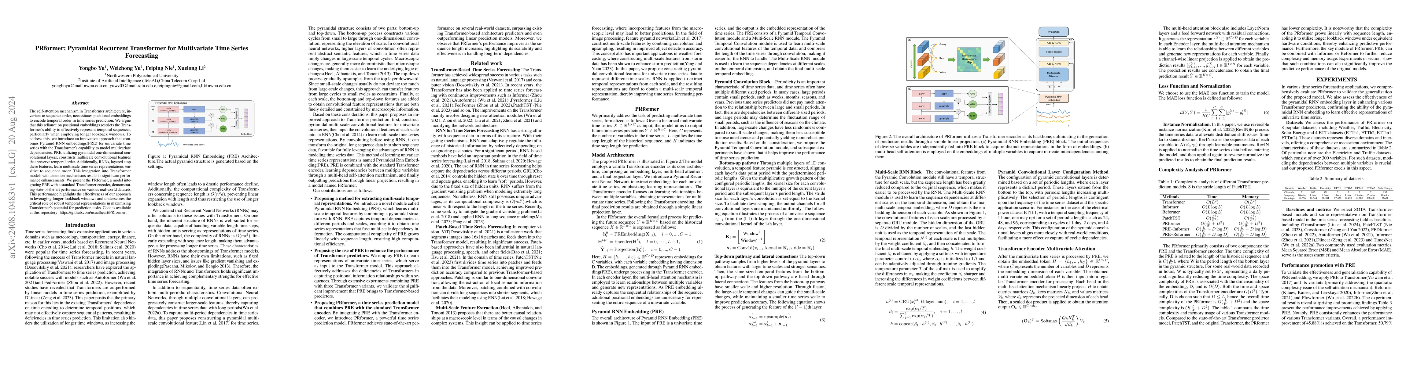 Thumbnail for PRformer: Pyramidal Recurrent Transformer for Multivariate Time Series
  Forecasting