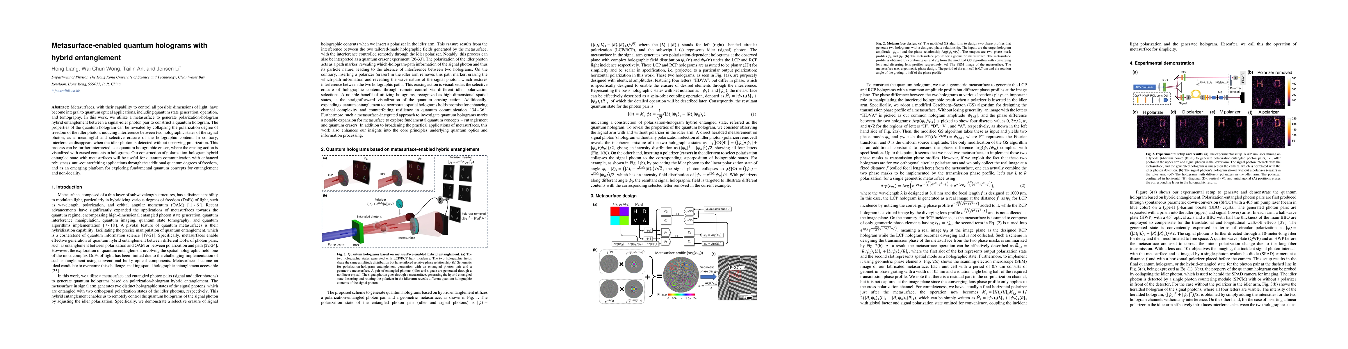 Thumbnail for Metasurface-enabled quantum holograms with hybrid entanglement