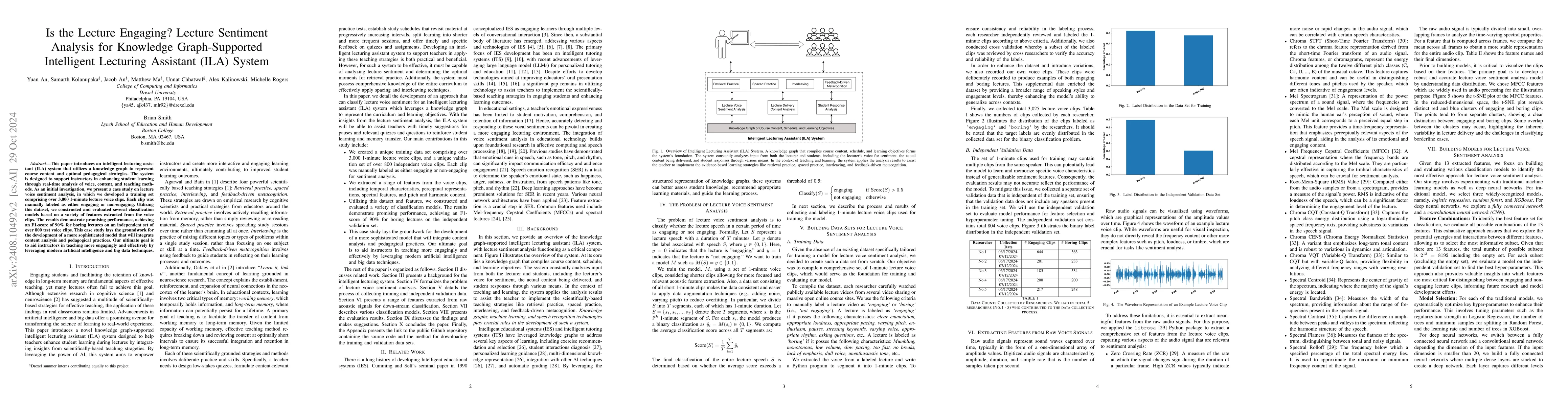 Thumbnail for Is the Lecture Engaging for Learning? Lecture Voice Sentiment Analysis
  for Knowledge Graph-Supported Intelligent Lecturing Assistant (ILA) System