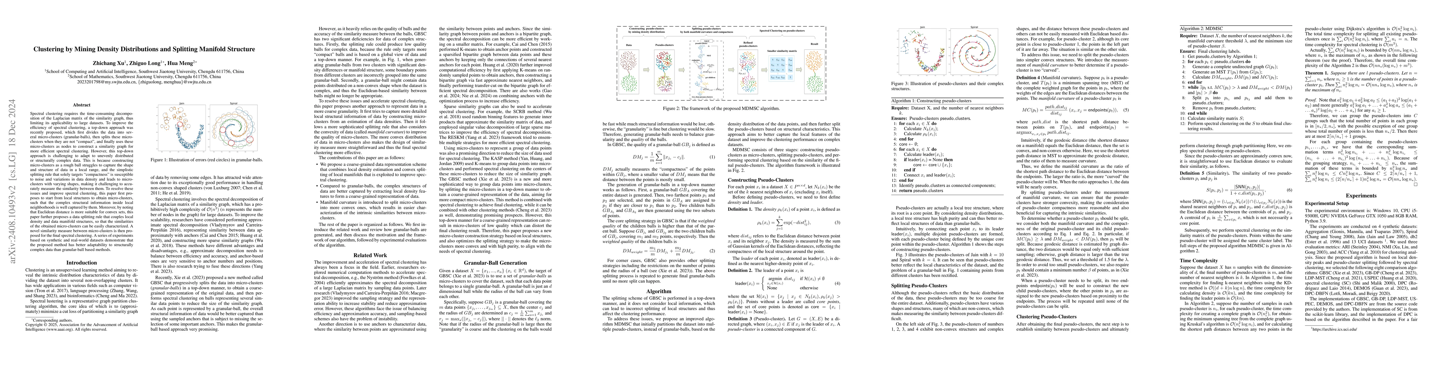 Thumbnail for Clustering by Mining Density Distributions and Splitting Manifold
  Structure