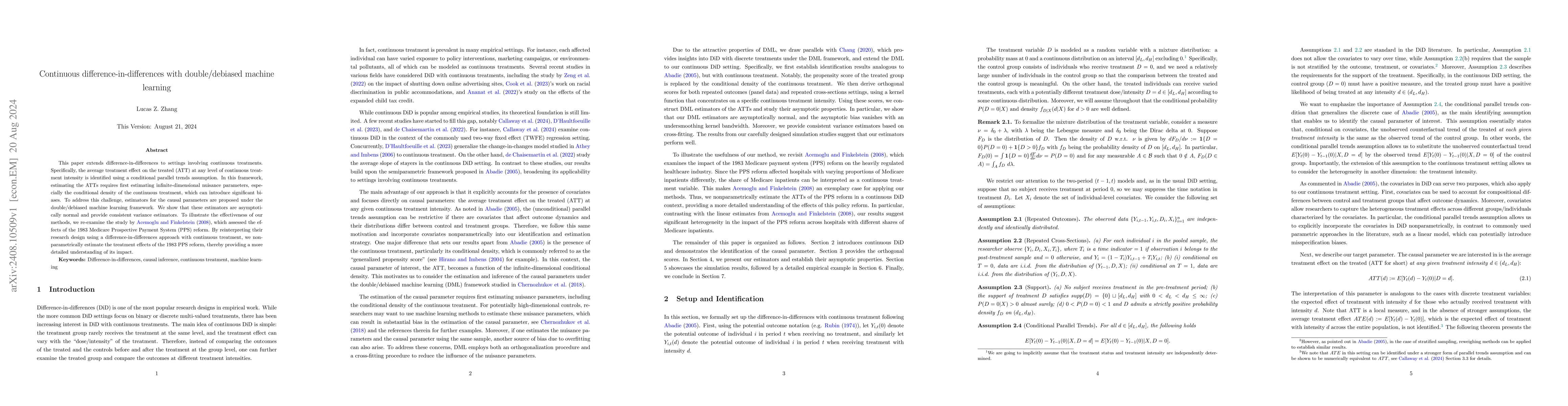 Thumbnail for Continuous difference-in-differences with double/debiased machine
  learning