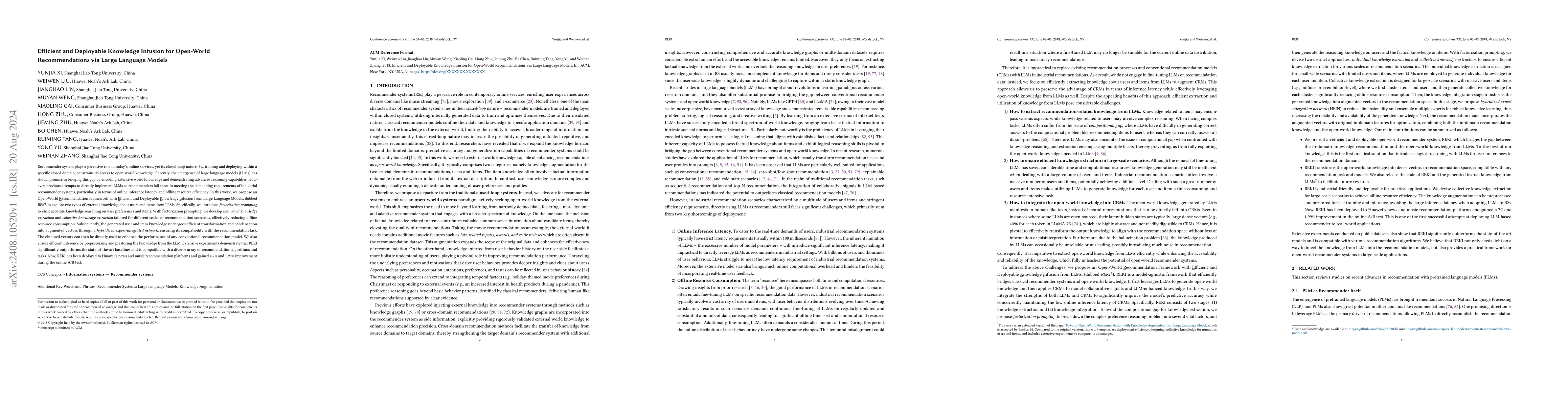 Thumbnail for Efficient and Deployable Knowledge Infusion for Open-World
  Recommendations via Large Language Models