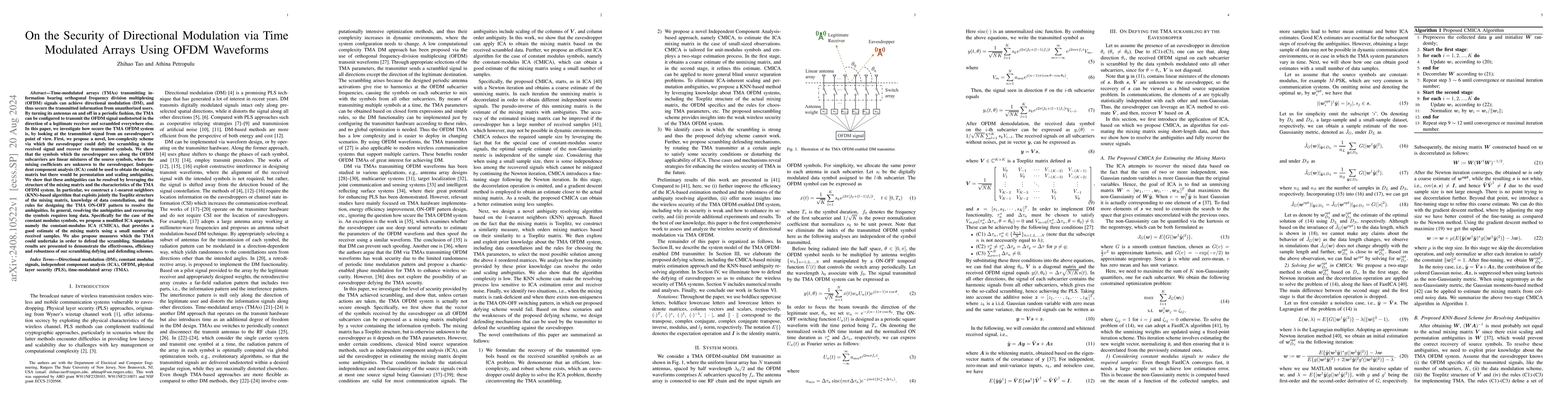 Thumbnail for On the Security of Directional Modulation via Time Modulated Arrays
  Using OFDM Waveforms