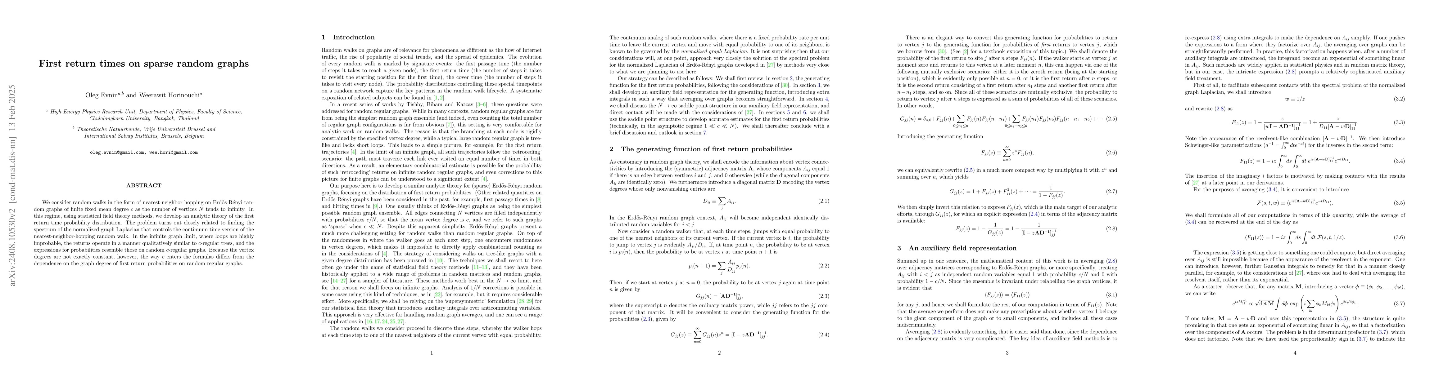 Thumbnail for First return times on sparse random graphs