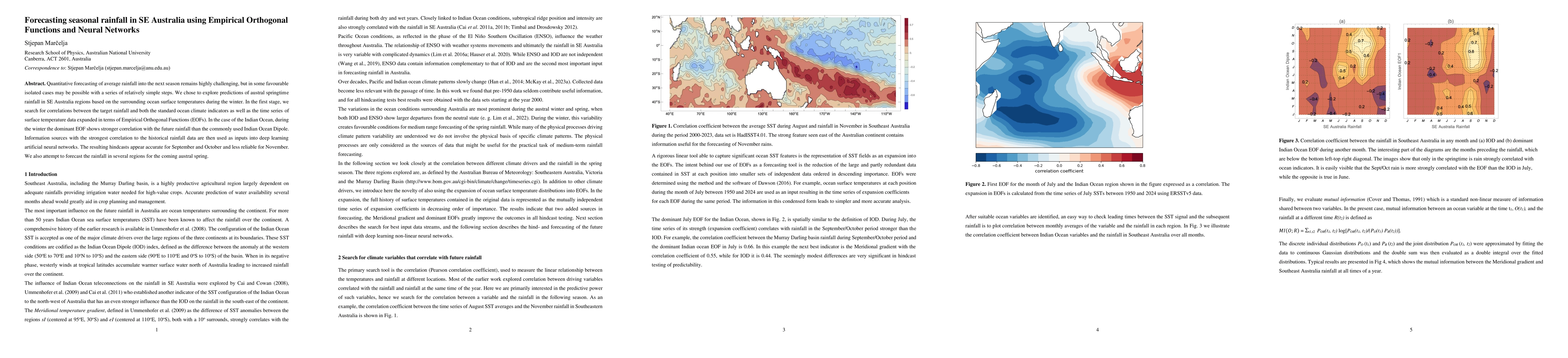Thumbnail for Forecasting seasonal rainfall in SE Australia using Empirical Orthogonal
  Functions and Neural Networks