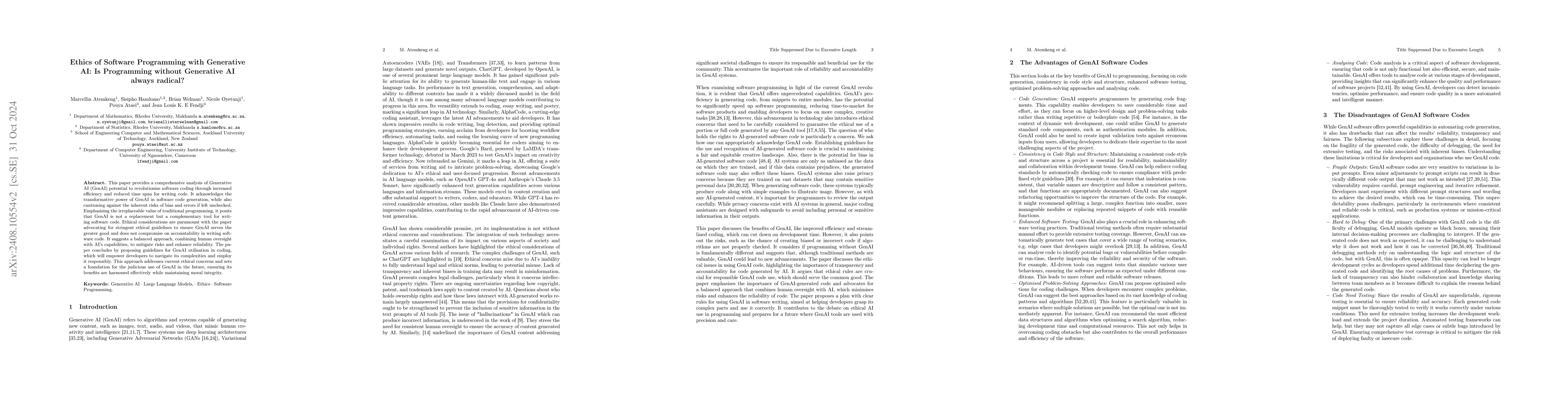 Thumbnail for Ethics of Software Programming with Generative AI: Is Programming
  without Generative AI always radical?