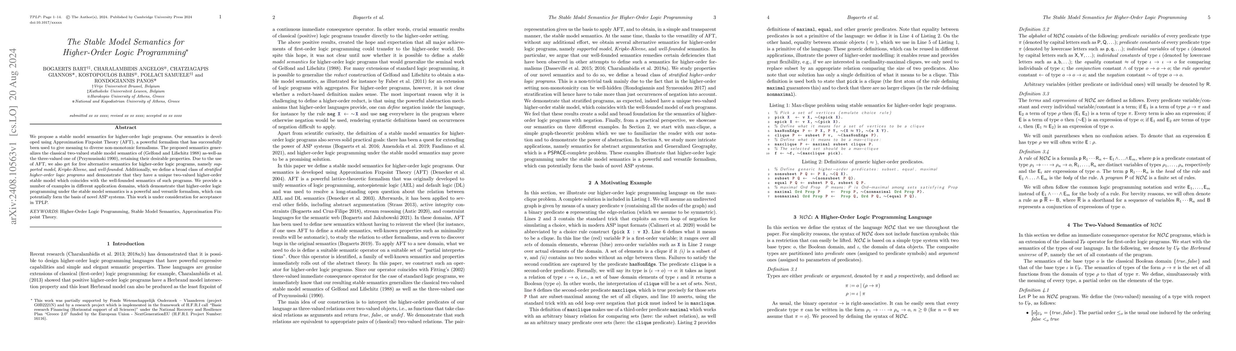 Thumbnail for The Stable Model Semantics for Higher-Order Logic Programming