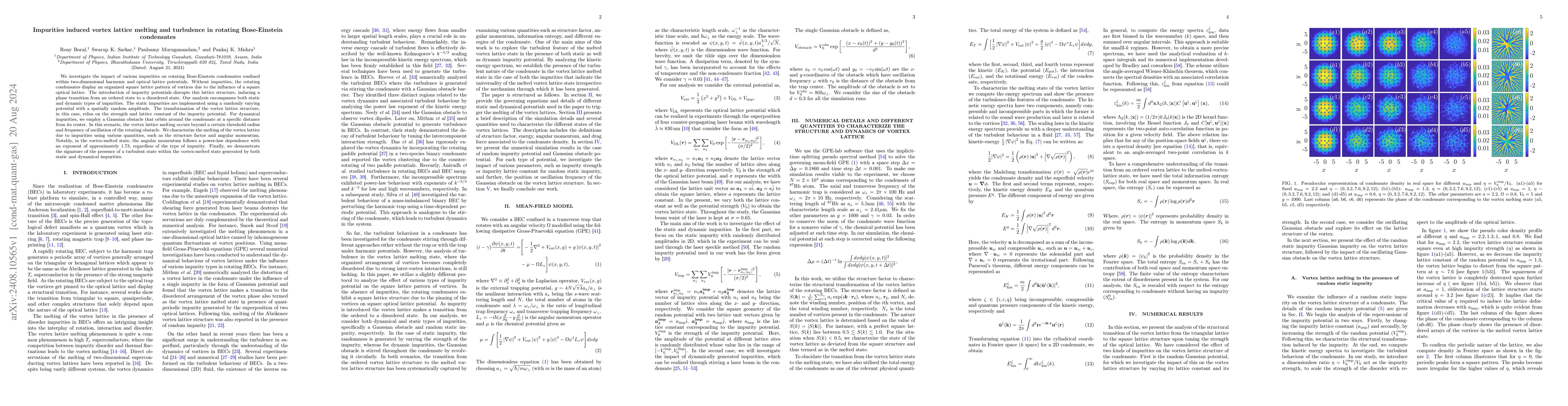 Thumbnail for Impurities induced vortex lattice melting and turbulence in rotating
  Bose-Einstein condensates