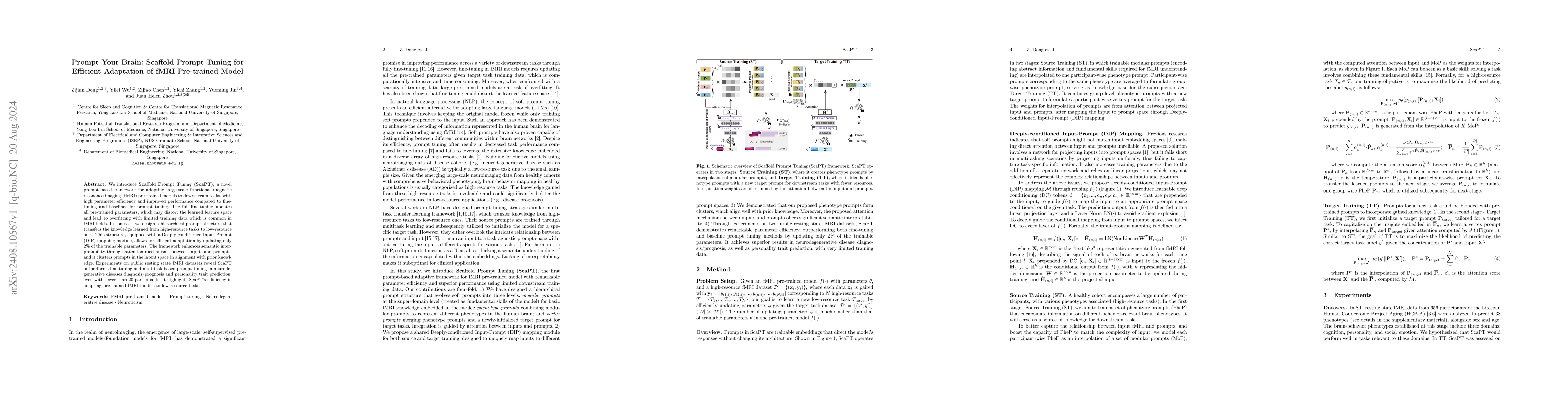 Thumbnail for Prompt Your Brain: Scaffold Prompt Tuning for Efficient Adaptation of
  fMRI Pre-trained Model