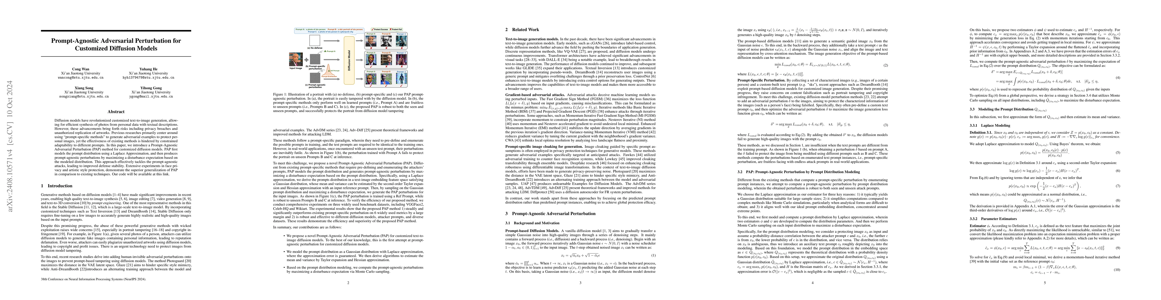 Thumbnail for Prompt-Agnostic Adversarial Perturbation for Customized Diffusion Models