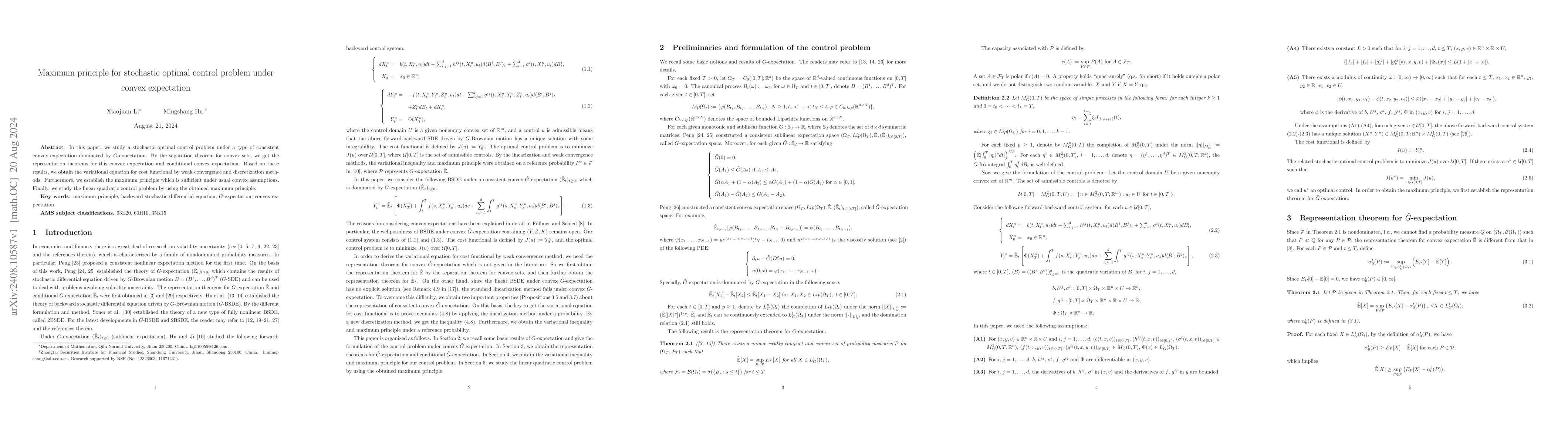 Thumbnail for Maximum principle for stochastic optimal control problem under convex
  expectation