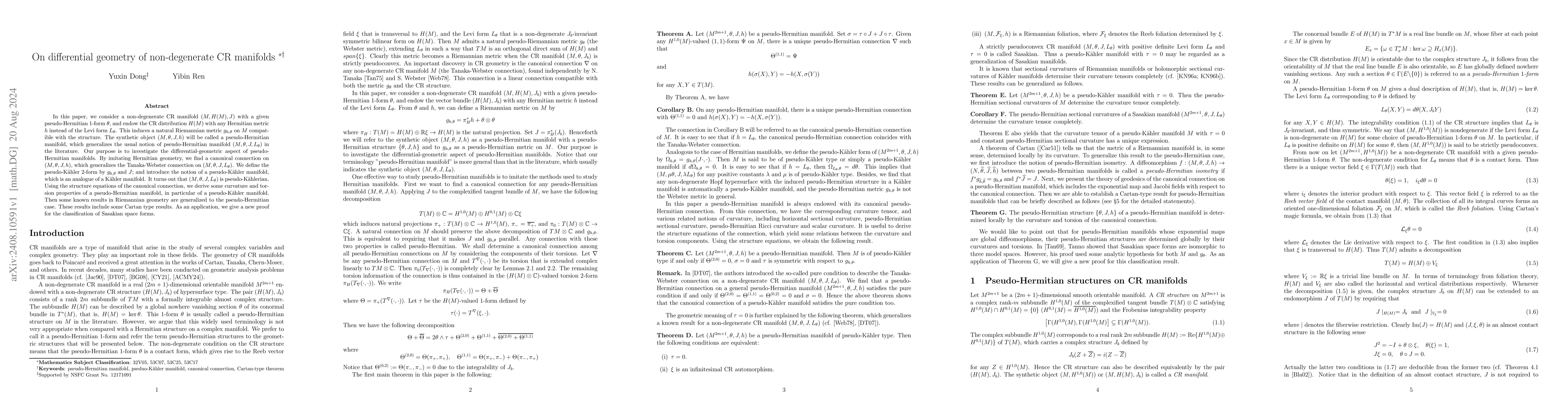 Thumbnail for On differential geometry of non-degenerate CR manifolds